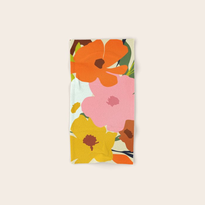 Hello Spring, Floral Nature Pastel Botanical Painting, Bohemian Mid-Century Contemporary Eclectic Plants Garden Bath Towel Gallery Image 1