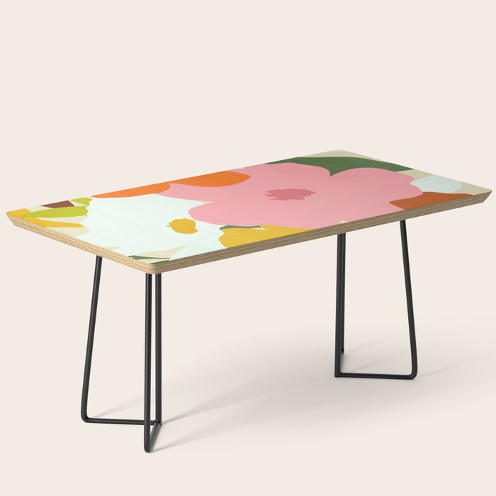 Hello Spring, Floral Nature Pastel Botanical Painting, Bohemian Mid-Century Contemporary Eclectic Plants Garden Coffee Table Gallery Image 1