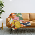 Hello Spring, Floral Nature Pastel Botanical Painting, Bohemian Mid-Century Contemporary Eclectic Plants Garden Throw Blanket Gallery Image 1
