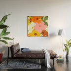 Hello Spring, Floral Nature Pastel Botanical Painting, Bohemian Mid-Century Contemporary Eclectic Plants Garden Wood Wall Art Gallery Image 2