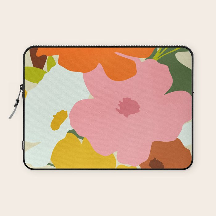 Hello Spring, Floral Nature Pastel Botanical Painting, Bohemian Mid-Century Contemporary Eclectic Plants Garden Laptop Sleeve Gallery Image 1