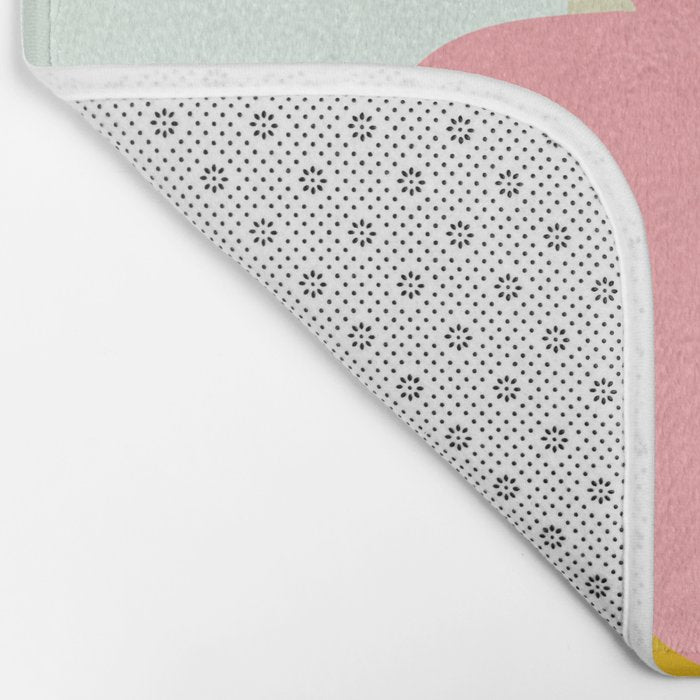 Hello Spring, Floral Nature Pastel Botanical Painting, Bohemian Mid-Century Contemporary Eclectic Plants Garden Bath Mat Gallery Image 2