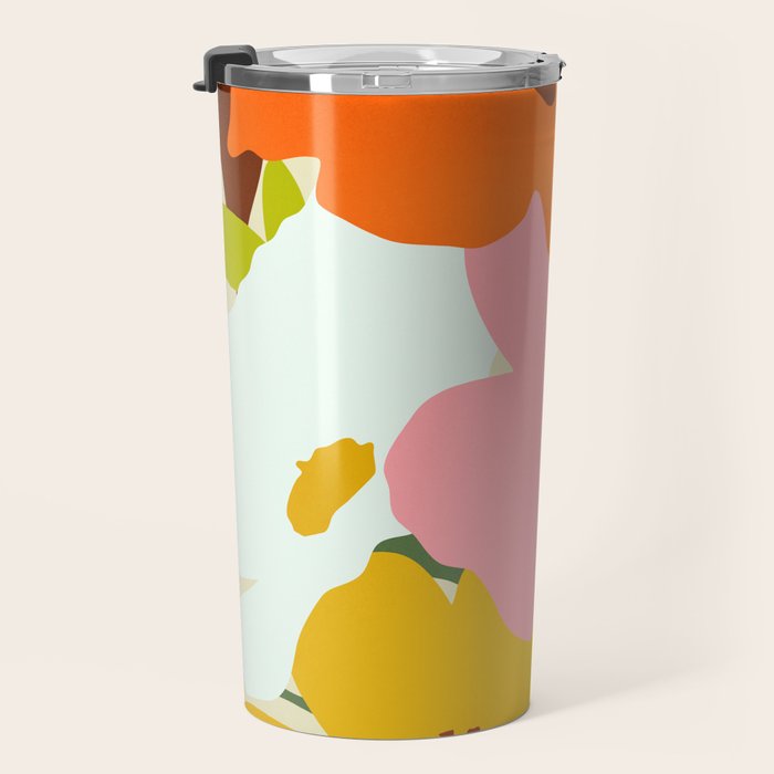 Hello Spring, Floral Nature Pastel Botanical Painting, Bohemian Mid-Century Contemporary Eclectic Plants Garden Travel Mug Gallery Image 3