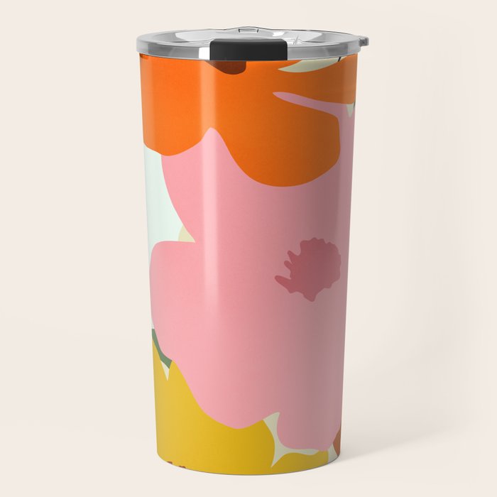 Hello Spring, Floral Nature Pastel Botanical Painting, Bohemian Mid-Century Contemporary Eclectic Plants Garden Travel Mug Gallery Image 1