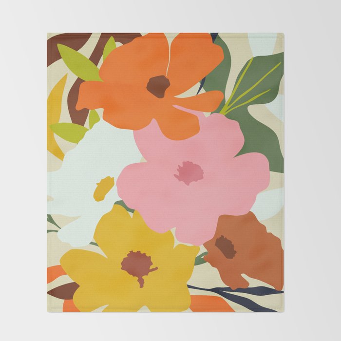 Hello Spring, Floral Nature Pastel Botanical Painting, Bohemian Mid-Century Contemporary Eclectic Plants Garden Throw Blanket Gallery Image 2