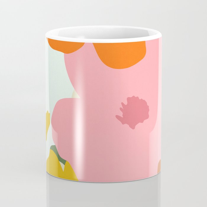 Hello Spring, Floral Nature Pastel Botanical Painting, Bohemian Mid-Century Contemporary Eclectic Plants Garden Coffee Mug Gallery Image 4
