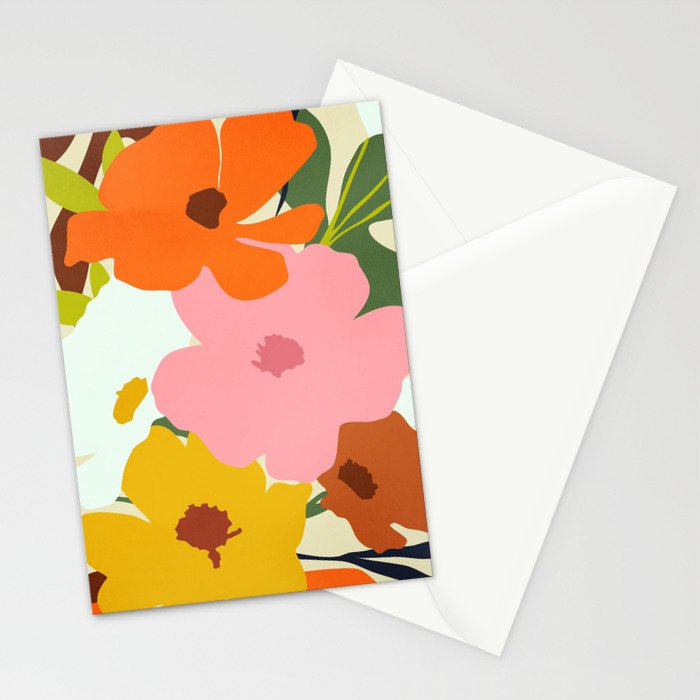 Hello Spring, Floral Nature Pastel Botanical Painting, Bohemian Mid-Century Contemporary Eclectic Plants Garden Stationery Card Gallery Image 2
