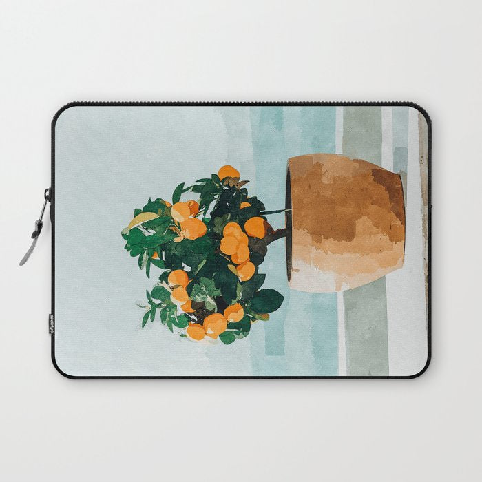 Orange Tree, Plant Pot Nature Botanical Bonsi Illustration, Modern Simple Bohemian Painting Laptop Sleeve Gallery Image 1