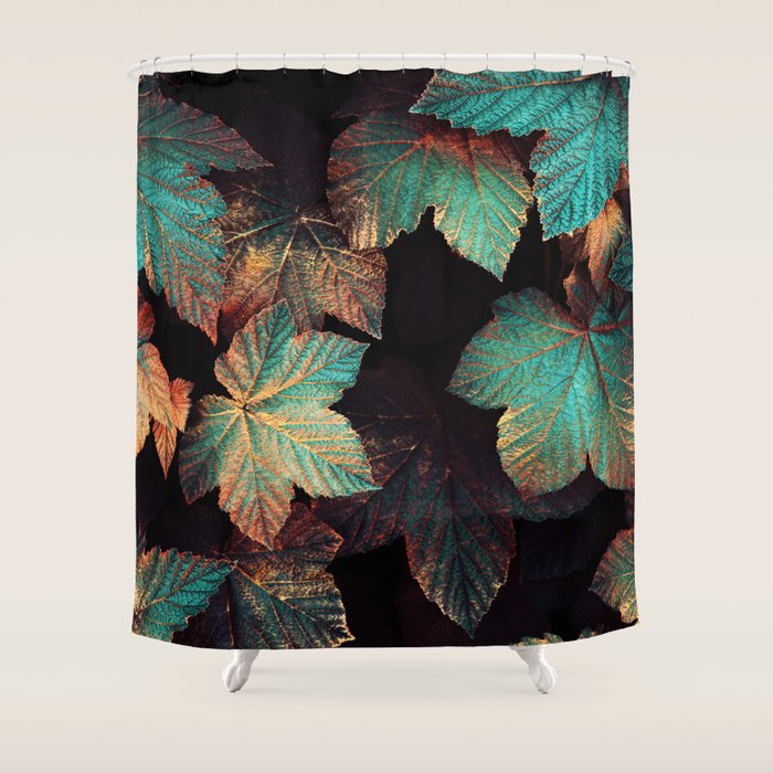 Copper And Teal Leaves Shower Curtain Gallery Image 1