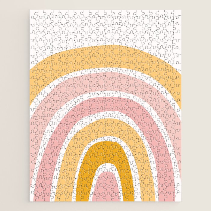 Abstract Shapes 94 in Mustard Yellow and Pale Pink (Rainbow Abstraction) Jigsaw Puzzle Gallery Image 1