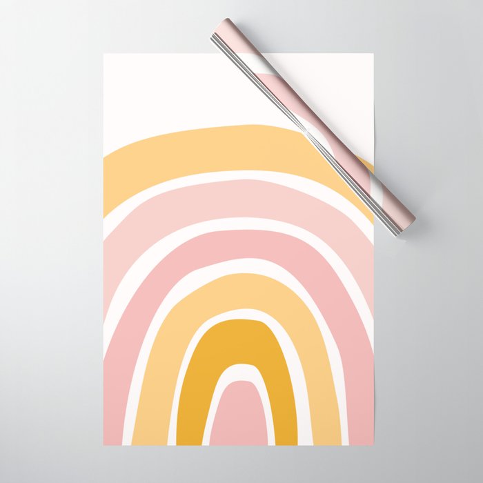 Abstract Shapes 94 in Mustard Yellow and Pale Pink (Rainbow Abstraction) Wrapping Paper Gallery Image 1