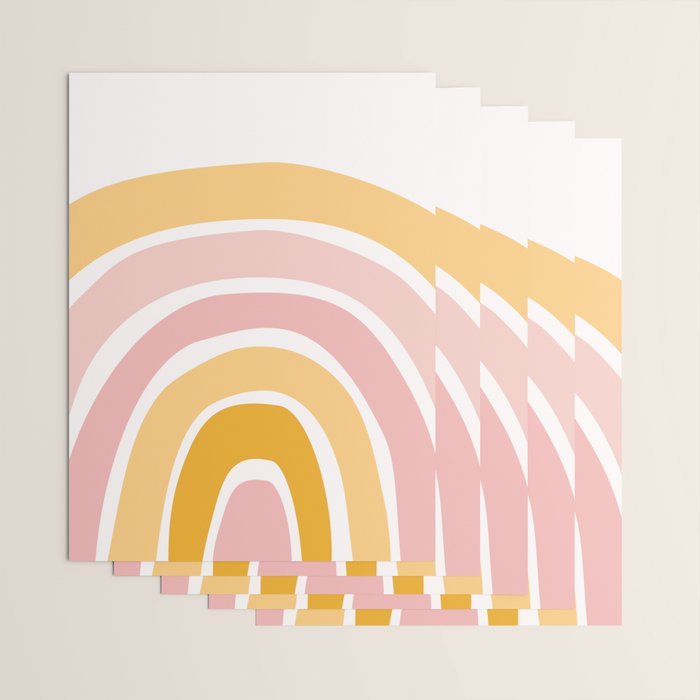Abstract Shapes 94 in Mustard Yellow and Pale Pink (Rainbow Abstraction) Wrapping Paper Gallery Image 3