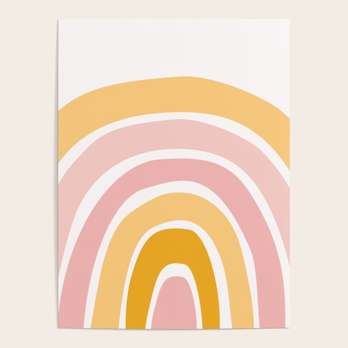 Abstract Shapes 94 in Mustard Yellow and Pale Pink (Rainbow Abstraction) Poster Gallery Image 1