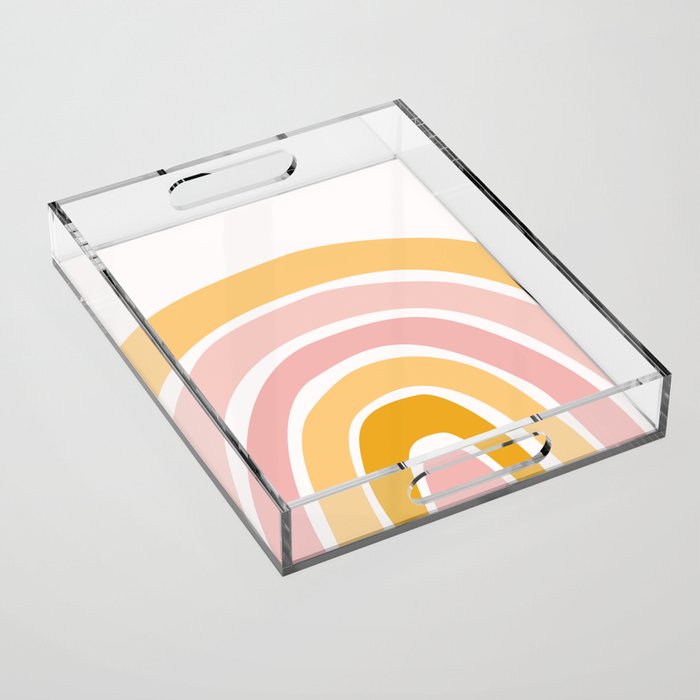 Abstract Shapes 94 in Mustard Yellow and Pale Pink (Rainbow Abstraction) Acrylic Tray Gallery Image 1