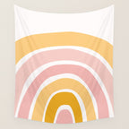 Abstract Shapes 94 in Mustard Yellow and Pale Pink (Rainbow Abstraction) Wall Tapestry Gallery Image 4