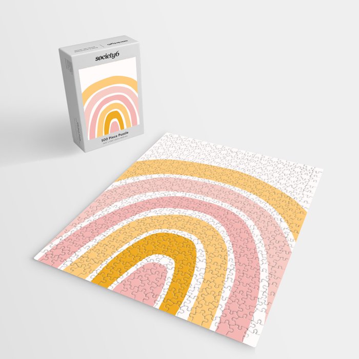 Abstract Shapes 94 in Mustard Yellow and Pale Pink (Rainbow Abstraction) Jigsaw Puzzle Gallery Image 2