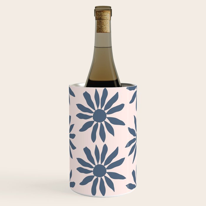 Blue Flowers on Pink Background - Pattern Wine Chiller Gallery Image 1