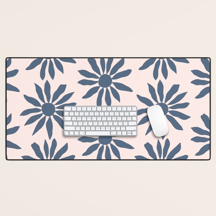 Blue Flowers on Pink Background - Pattern Desk Mat Gallery Image 1