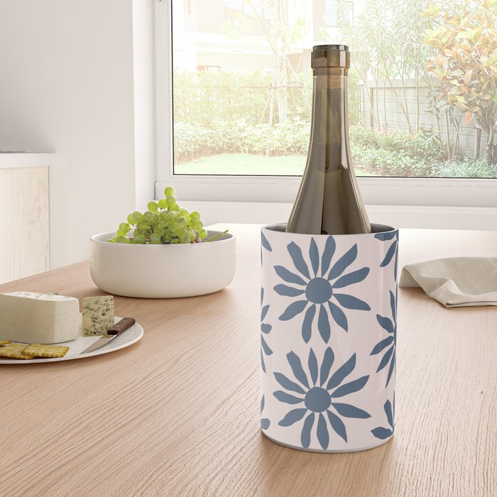 Blue Flowers on Pink Background - Pattern Wine Chiller Gallery Image 4