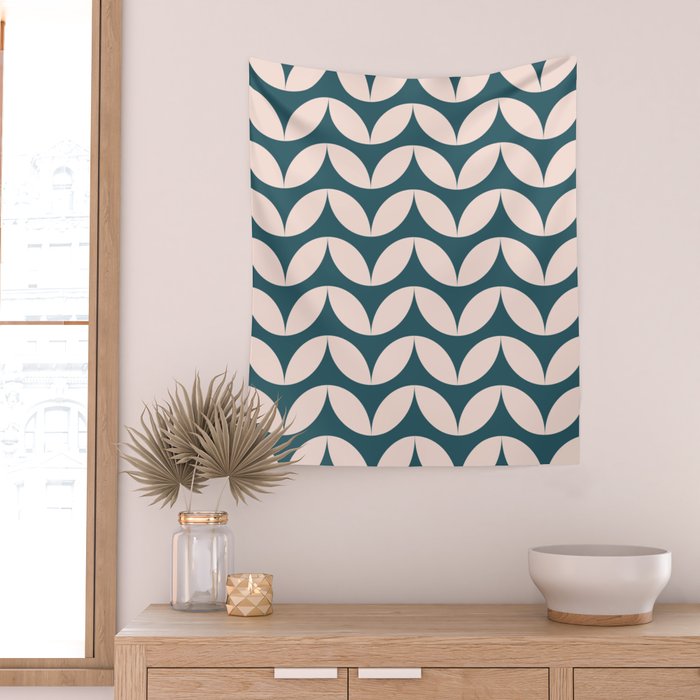 Geometric Leaf Shapes in Teal and Blush Wall Tapestry Gallery Image 2