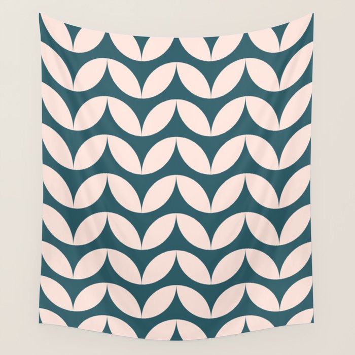 Geometric Leaf Shapes in Teal and Blush Wall Tapestry Gallery Image 4