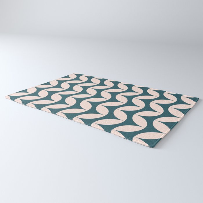 Geometric Leaf Shapes in Teal and Blush Rug Gallery Image 3