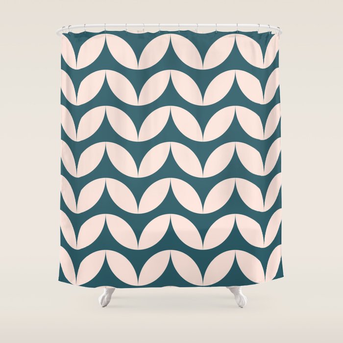 Geometric Leaf Shapes in Teal and Blush Shower Curtain Gallery Image 1