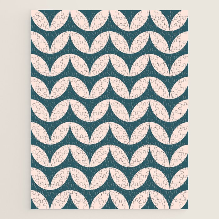 Geometric Leaf Shapes in Teal and Blush Jigsaw Puzzle Gallery Image 1