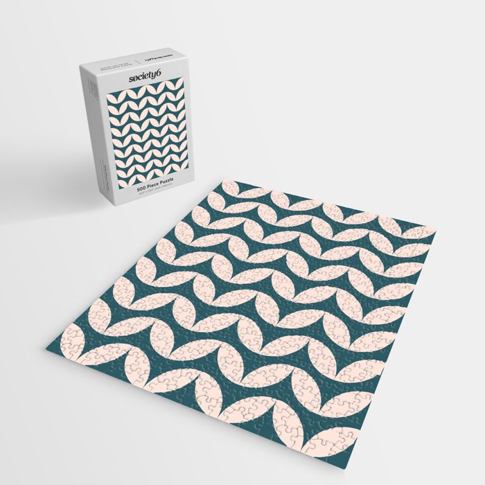 Geometric Leaf Shapes in Teal and Blush Jigsaw Puzzle Gallery Image 2