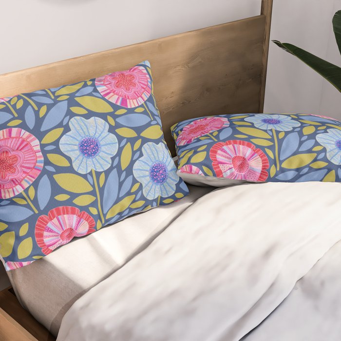 Folk Floral Blossoms in Eggplant Purple Pillow Sham Gallery Image 2