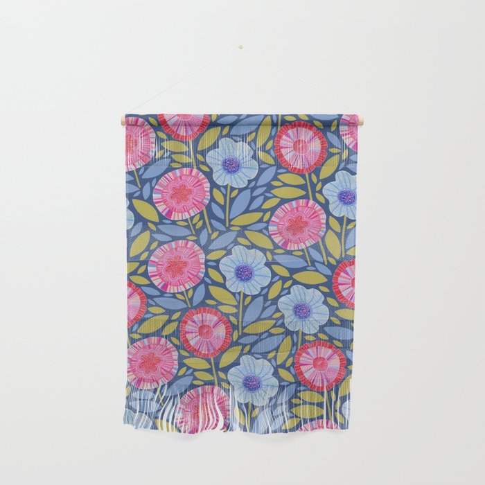 Folk Floral Blossoms in Eggplant Purple Wall Hanging Gallery Image 1