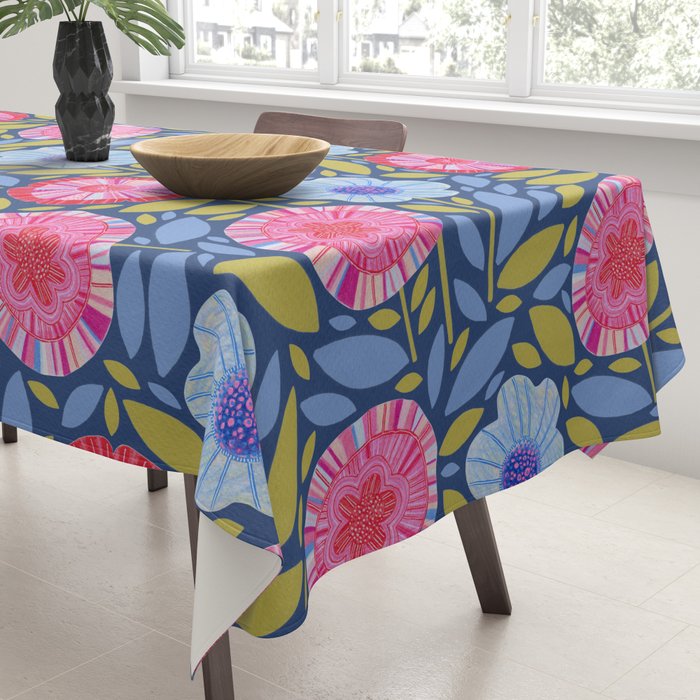 Folk Floral Blossoms in Eggplant Purple Tablecloth Gallery Image 3