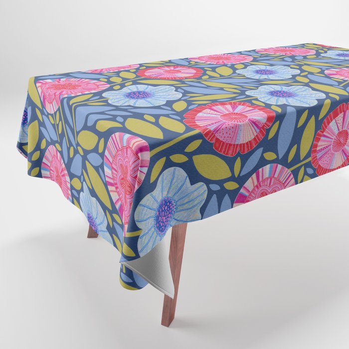 Folk Floral Blossoms in Eggplant Purple Tablecloth Gallery Image 1