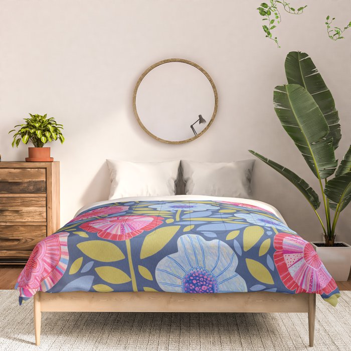 Folk Floral Blossoms in Eggplant Purple Comforter Gallery Image 3