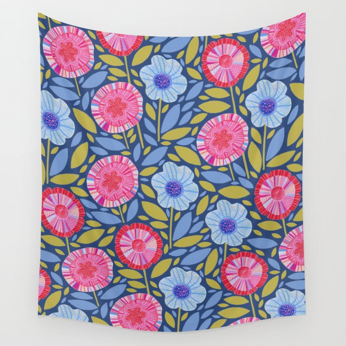 Folk Floral Blossoms in Eggplant Purple Wall Tapestry Gallery Image 4