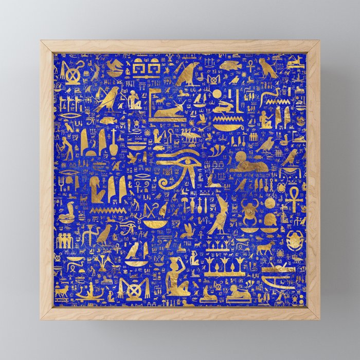 Ancient Egyptian hieroglyphs -Lapis Lazuli and Gold Mini Art Print Gallery Image 1