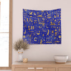 Ancient Egyptian hieroglyphs -Lapis Lazuli and Gold Wall Tapestry Gallery Image 2