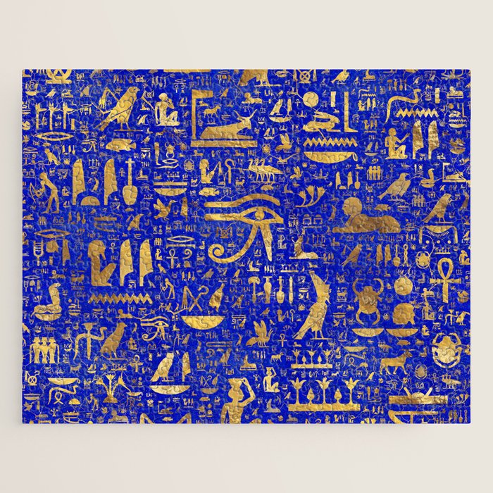 Ancient Egyptian hieroglyphs -Lapis Lazuli and Gold Jigsaw Puzzle Gallery Image 1