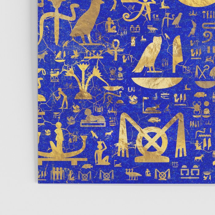 Ancient Egyptian hieroglyphs -Lapis Lazuli and Gold Poster Gallery Image 3