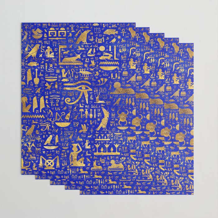 Ancient Egyptian hieroglyphs -Lapis Lazuli and Gold Wrapping Paper Gallery Image 3