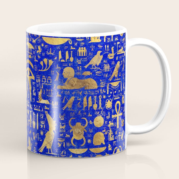 Ancient Egyptian hieroglyphs -Lapis Lazuli and Gold Coffee Mug Gallery Image 1