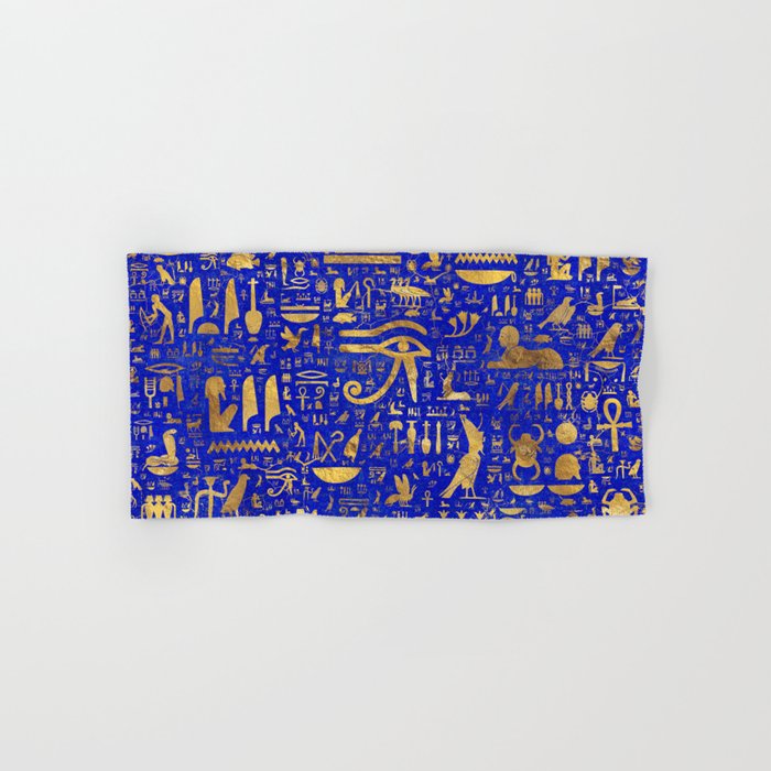 Ancient Egyptian hieroglyphs -Lapis Lazuli and Gold Bath Towel Gallery Image 1