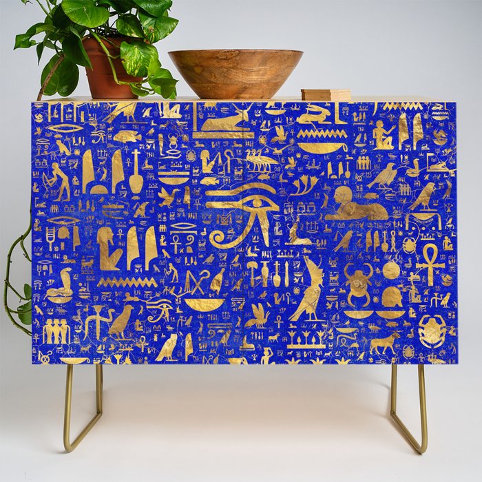 Ancient Egyptian hieroglyphs -Lapis Lazuli and Gold Credenza Gallery Image 1