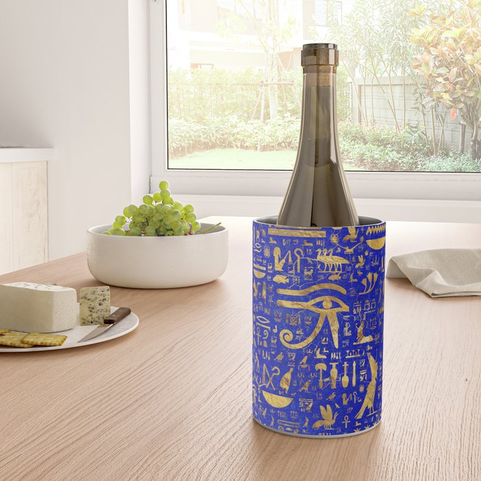 Ancient Egyptian hieroglyphs -Lapis Lazuli and Gold Wine Chiller Gallery Image 4