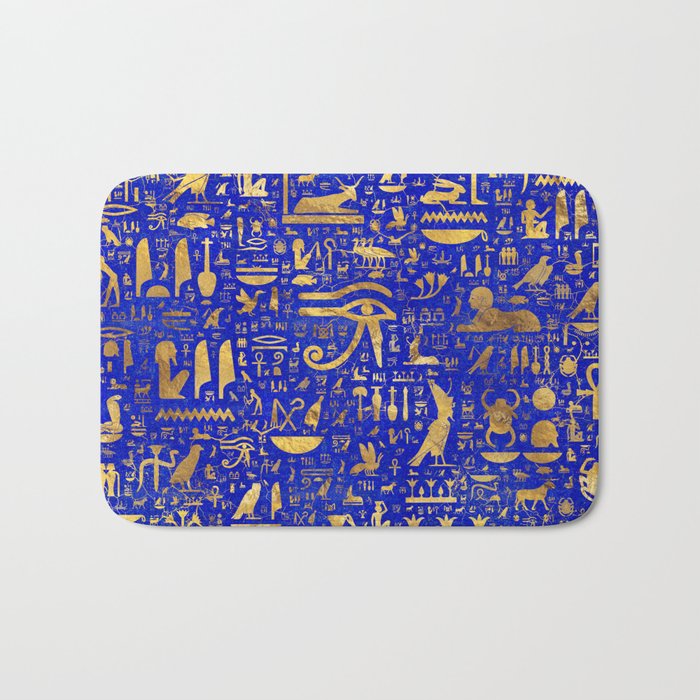 Ancient Egyptian hieroglyphs -Lapis Lazuli and Gold Bath Mat