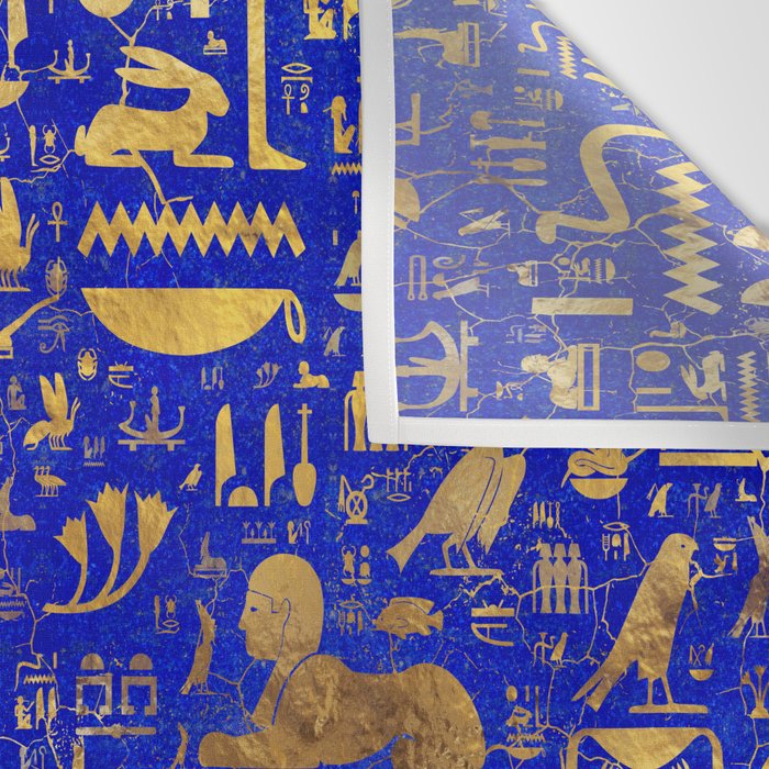 Ancient Egyptian hieroglyphs -Lapis Lazuli and Gold Wall Tapestry Gallery Image 3