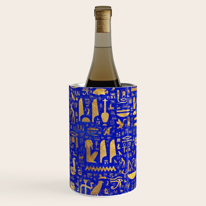 Ancient Egyptian hieroglyphs -Lapis Lazuli and Gold Wine Chiller Gallery Image 2