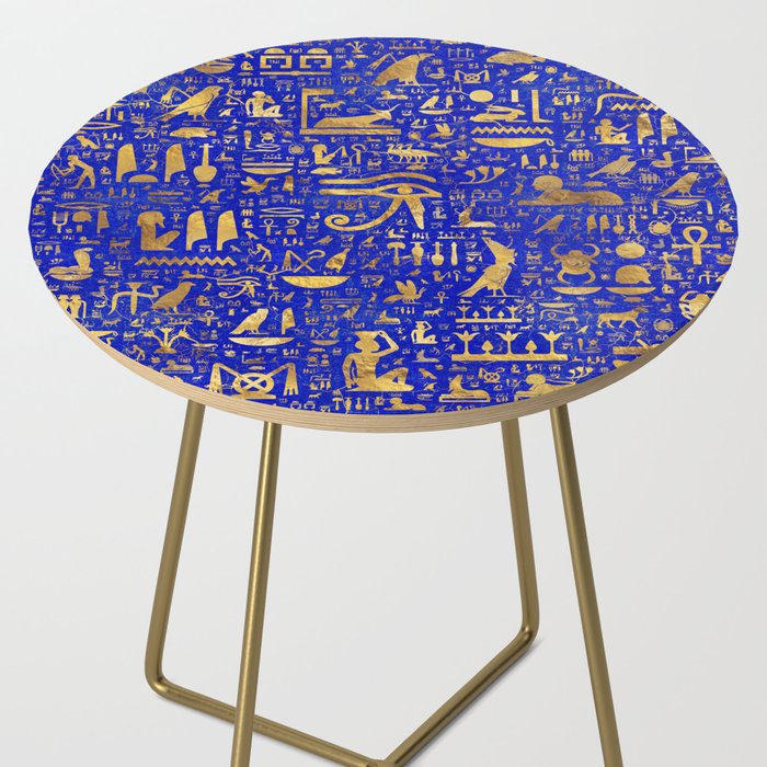 Ancient Egyptian hieroglyphs -Lapis Lazuli and Gold Side Table Gallery Image 2