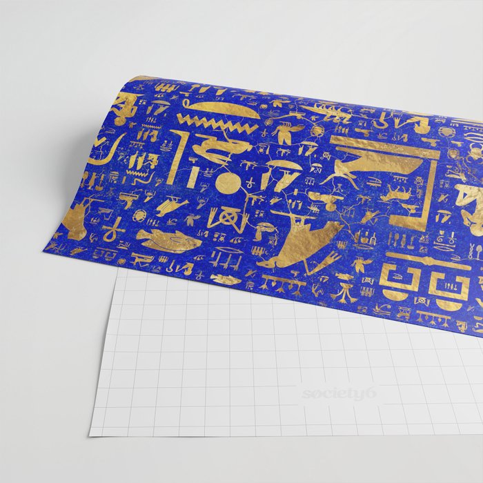 Ancient Egyptian hieroglyphs -Lapis Lazuli and Gold Wrapping Paper Gallery Image 2