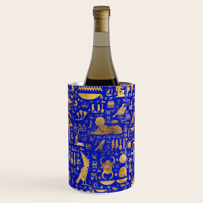 Ancient Egyptian hieroglyphs -Lapis Lazuli and Gold Wine Chiller Gallery Image 3